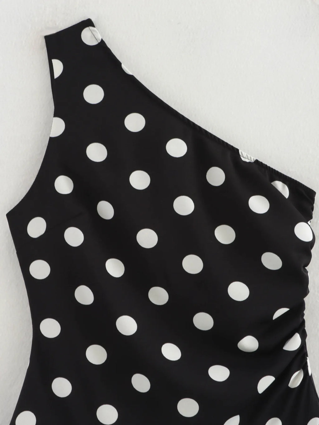 DotDrape One-Shoulder Ruffled Polka Dot Mini Dress