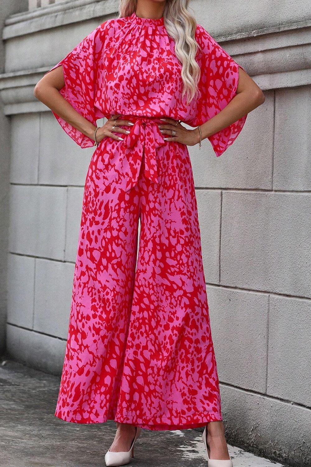 Leopard Belted Wide Leg Jumpsuit - Chic & Trendy One-Piece Hot Pink