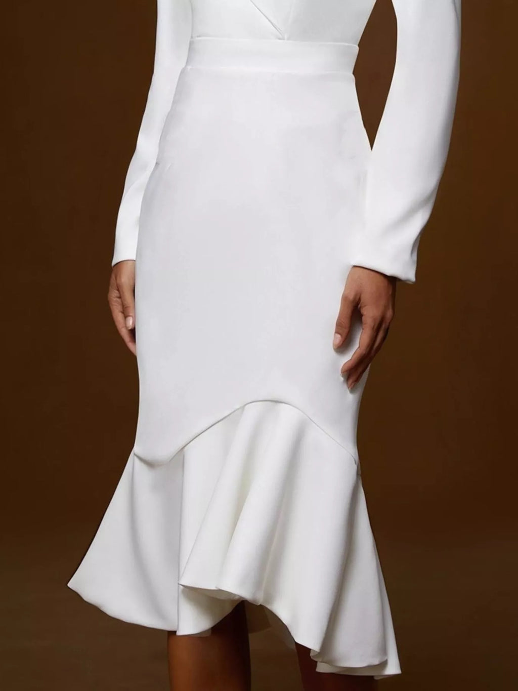 Elegant Ruffled Hem Long Sleeve Cotton Blazer Midi Dress