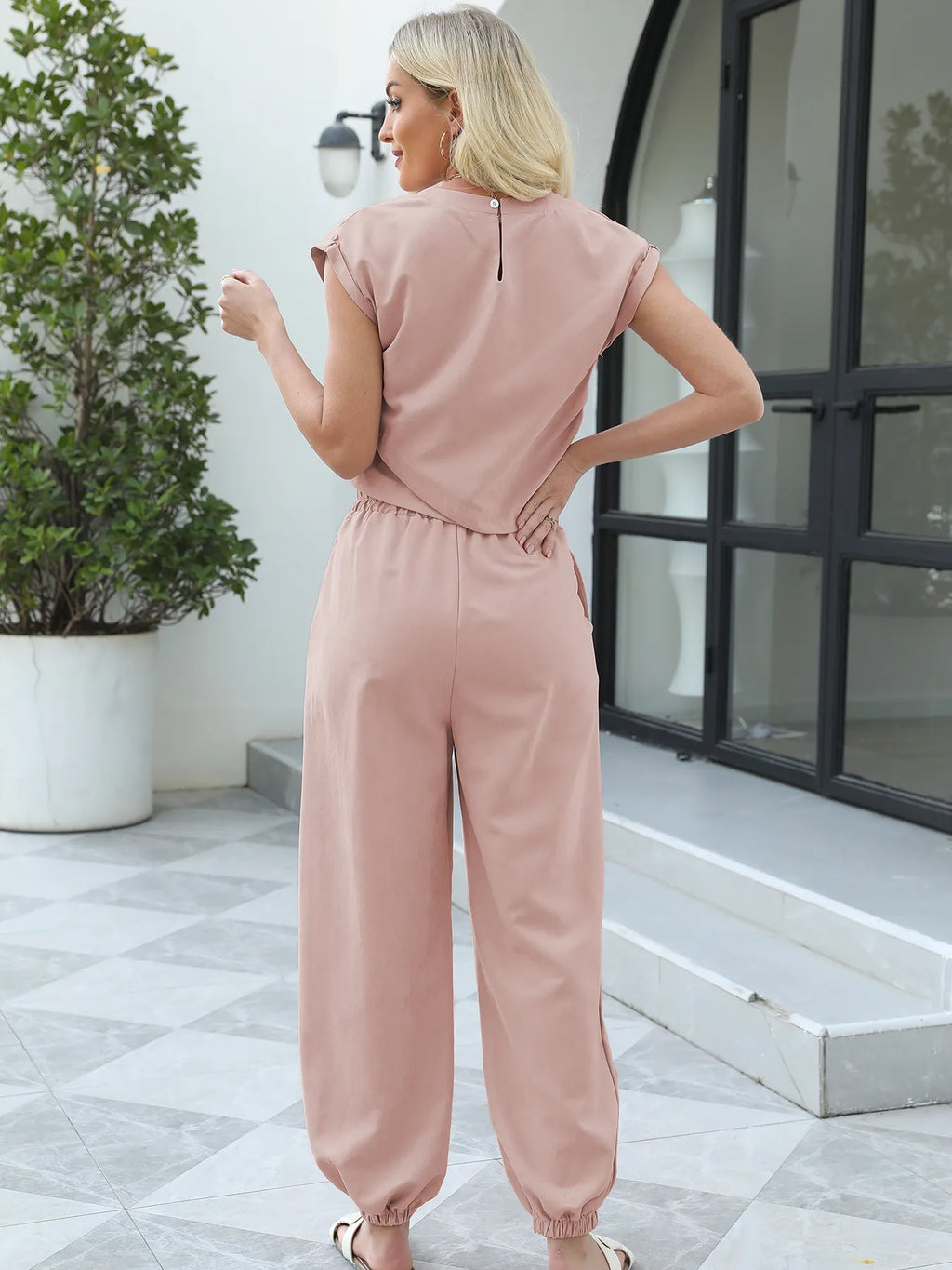 Relaxed Fit Two-Piece Lounge Set with Drawstring Pants