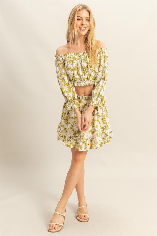 Floral Off-Shoulder Top & Skirt Set - Chic & Trendy