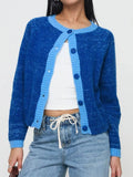 Contrast Trim Knit Button-Up Cardigan Blue