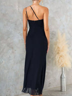 Chic One-Shoulder Ruffle Slit Evening Dress