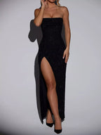 High-Slit Strapless Tube Maxi Dress