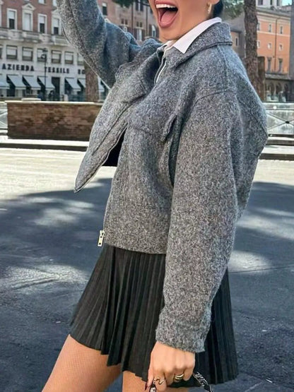 Zip-Up Cropped Utility Jacket