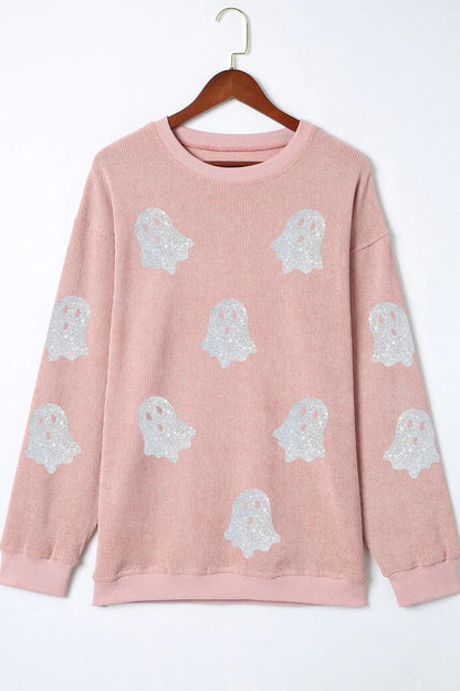 Oversized Ghost Print Round Neck Sweatshirt