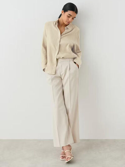 Textured Long Sleeve Collared Shirt - 100% Cotton