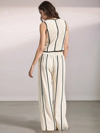 Striped Vest & Wide-Leg Pants Two-Piece Set