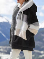 Full-Size Fuzzy Zip-Up Hooded Outerwear Jacket (Plus Size)