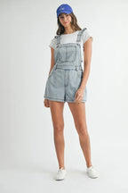 MABLE Ruffle Denim Overall Romper - Square Neck Style