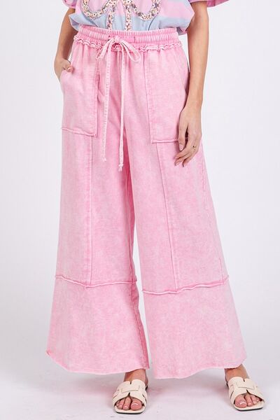 SAGE + FIG Mineral Washed Terry Wide Leg Pants Pink