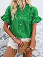 Button Down Ruffled Short Sleeve Shirt - Chic & Elegant