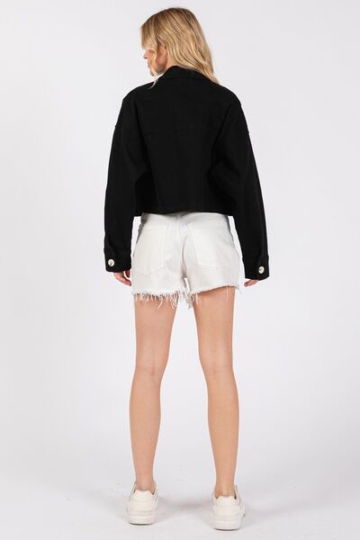 Bytos Cropped Denim Jacket - Button Down with Patch Pockets