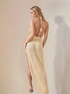 Hollow Out Halter Neck Cover-Up Dress