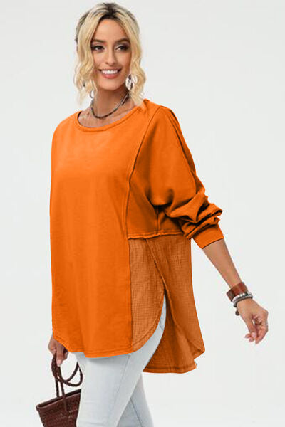 Chic Full-Size High-Low Long Sleeve Top Tangerine