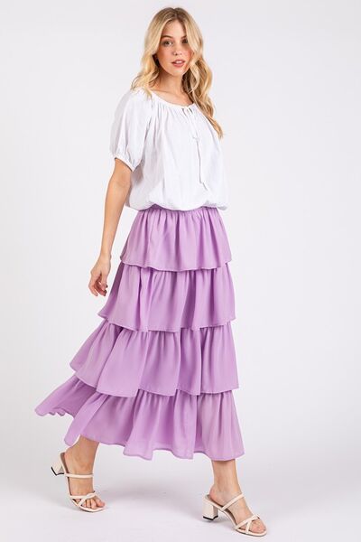 Mittoshop Chiffon Ruffle Layer Elastic Waist Midi Skirt