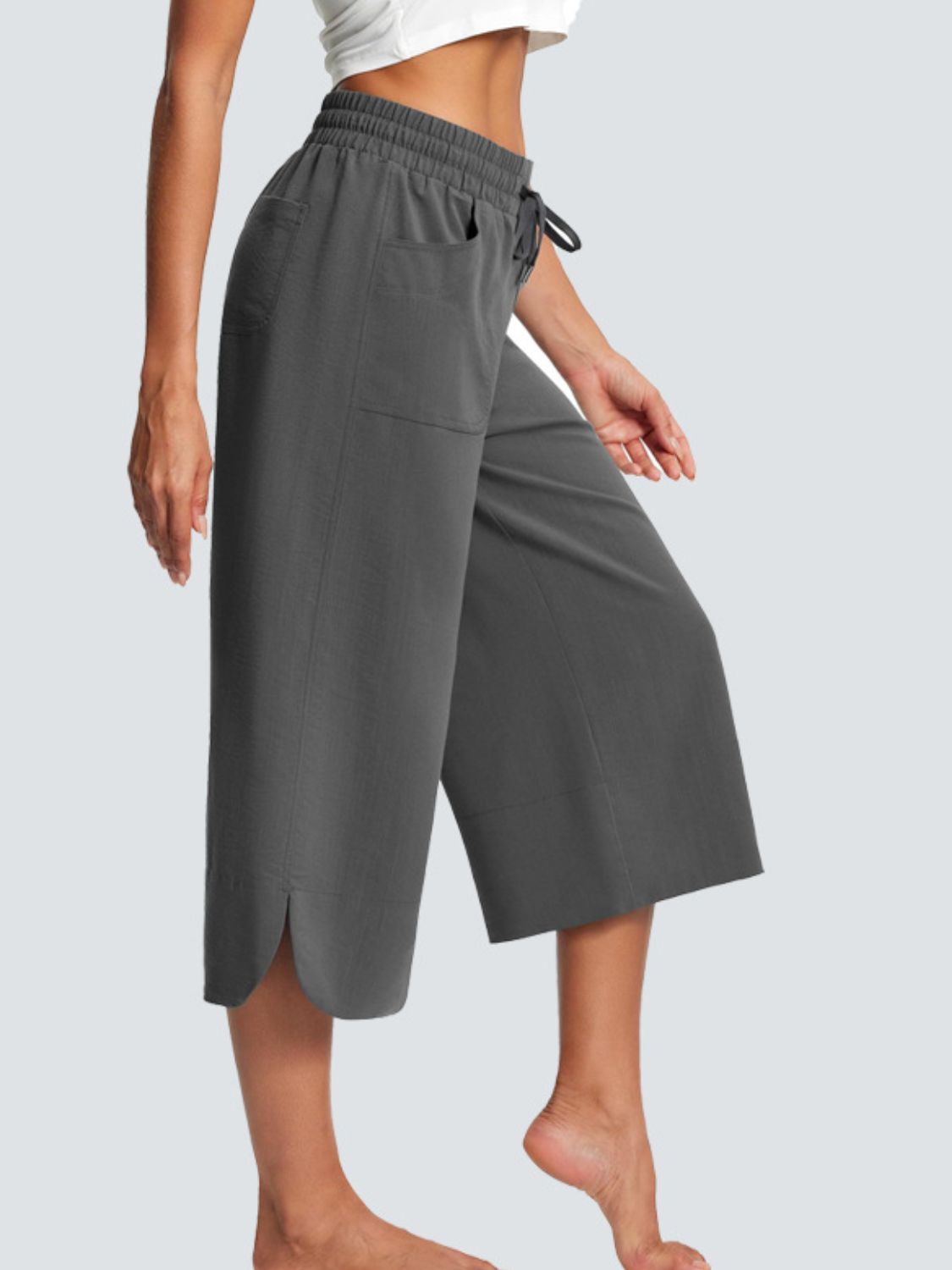 Cross Wide Leg Jeans with Pockets & Drawstring - Plus Size Available Dark Gray