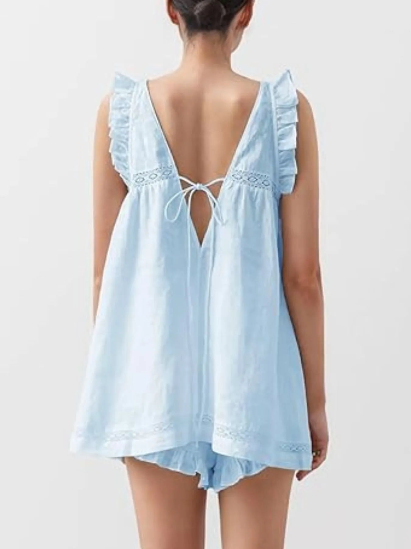 Ruffled V-Neck Top & High-Waist Shorts Co-Ord Set