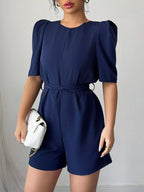 Belted Tie-Waist Short Sleeve Romper