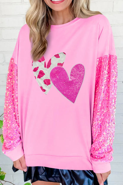 Sequin Heart Long Sleeve Sweatshirt for Valentine's Day