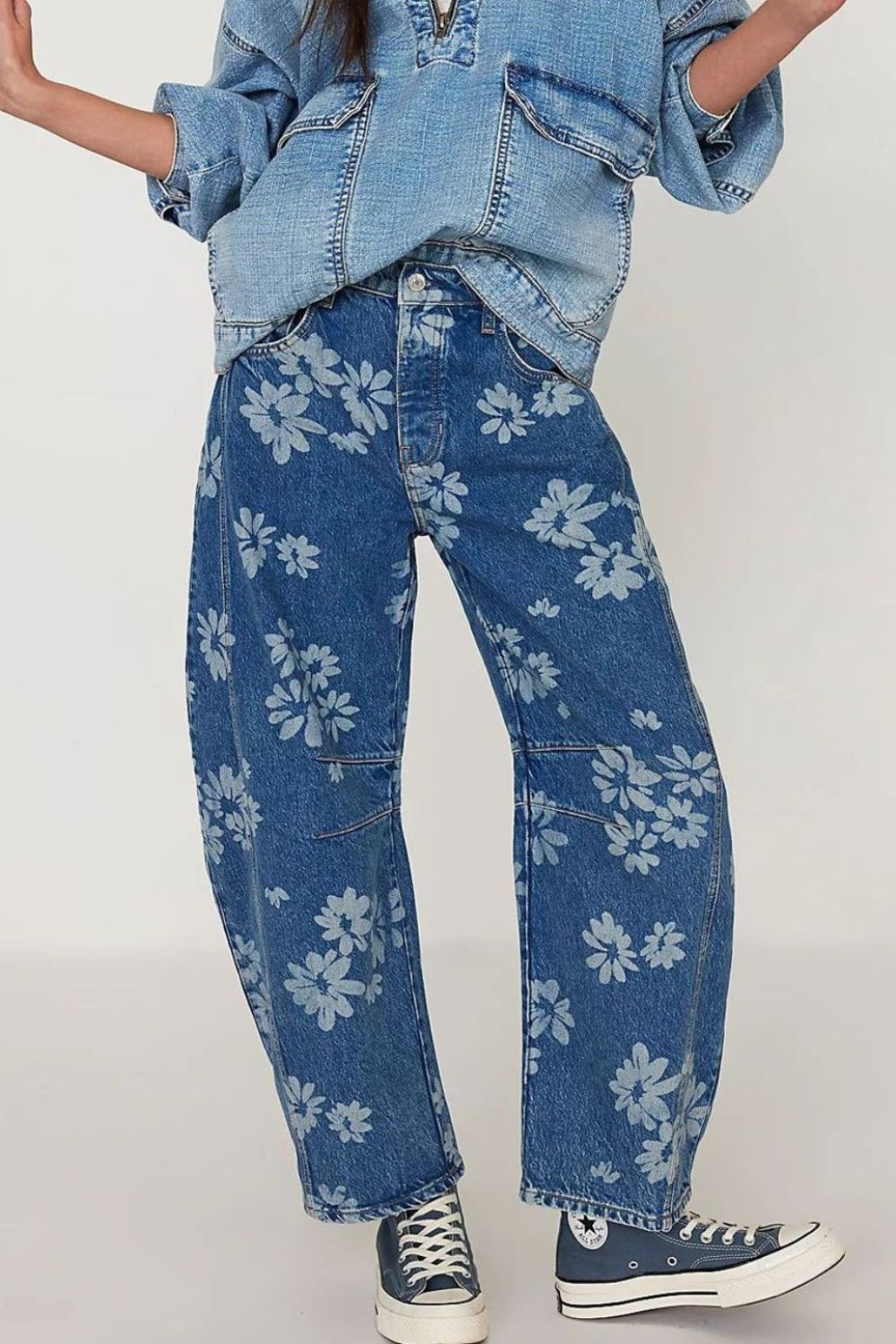 Flower Print Wide Leg Jeans - Boho Chic & Trendy