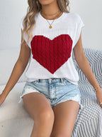 Cable Knit Heart Cap Sleeve Top - Soft & Stylish