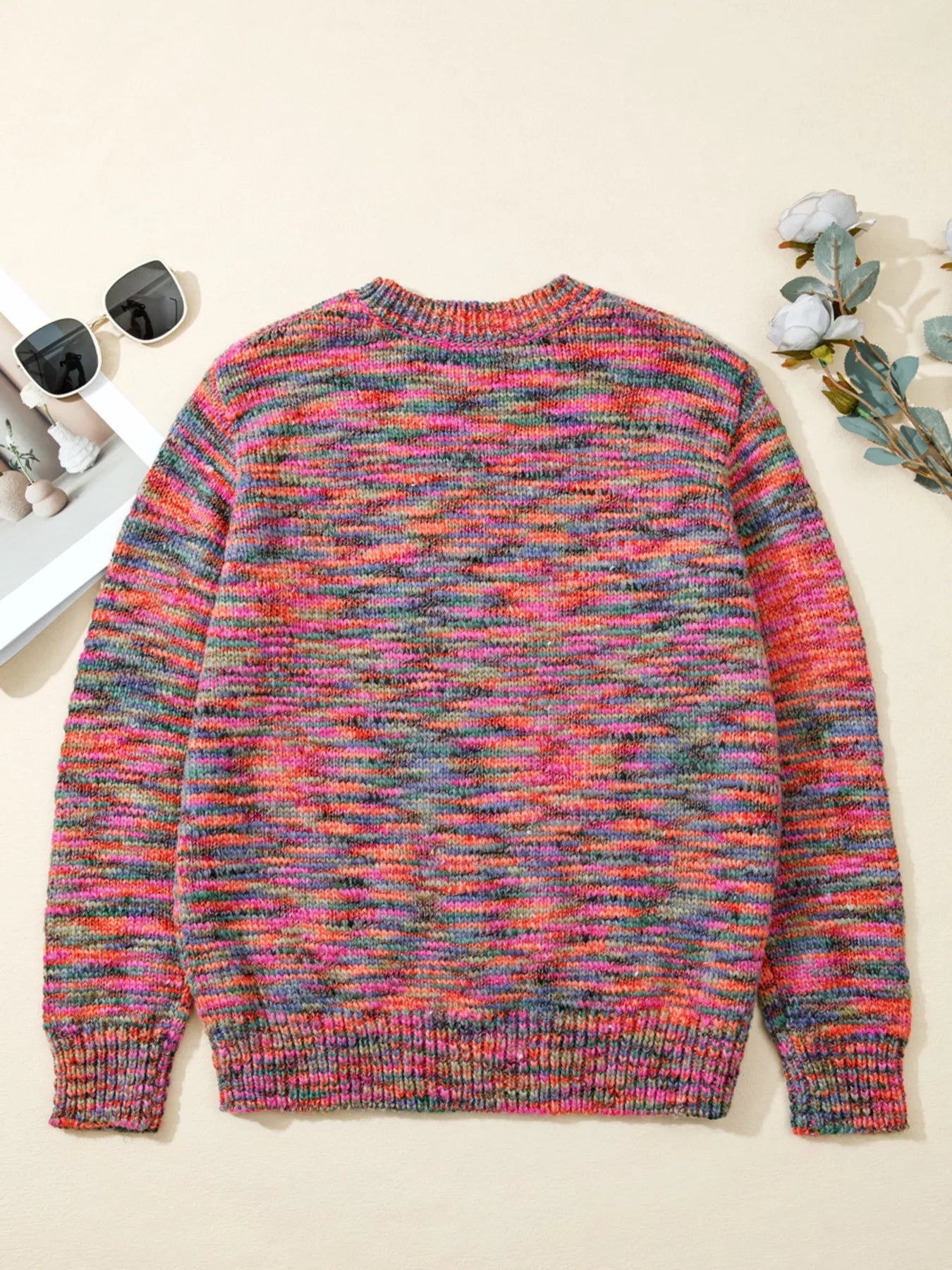 Space Dye Yarn Knit Crew Neck Sweater