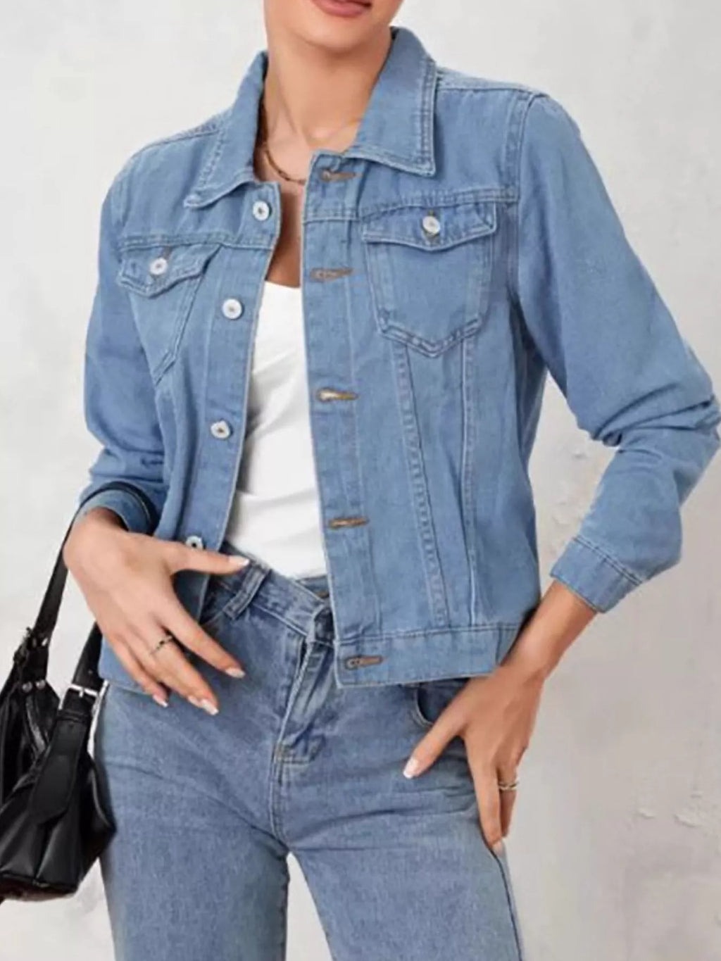 Button-Up Long Sleeve Denim Jacket with Pockets