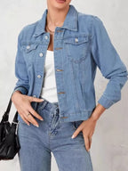 Button-Up Long Sleeve Denim Jacket with Pockets