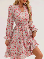 Floral Smocked Ruffled Flounce Sleeve Midi Dress