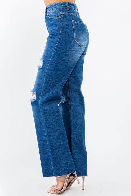 American Bazi High-Rise Distressed Wide-Leg Denim