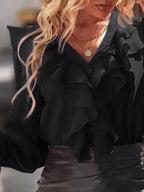 Elegant Ruffled Flounce Sleeve Buttoned Blouse