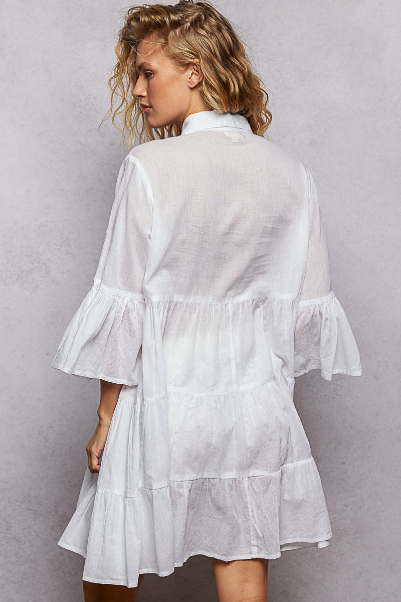 POL Floral Sequin Embroidered Tiered Mini Shirt Dress