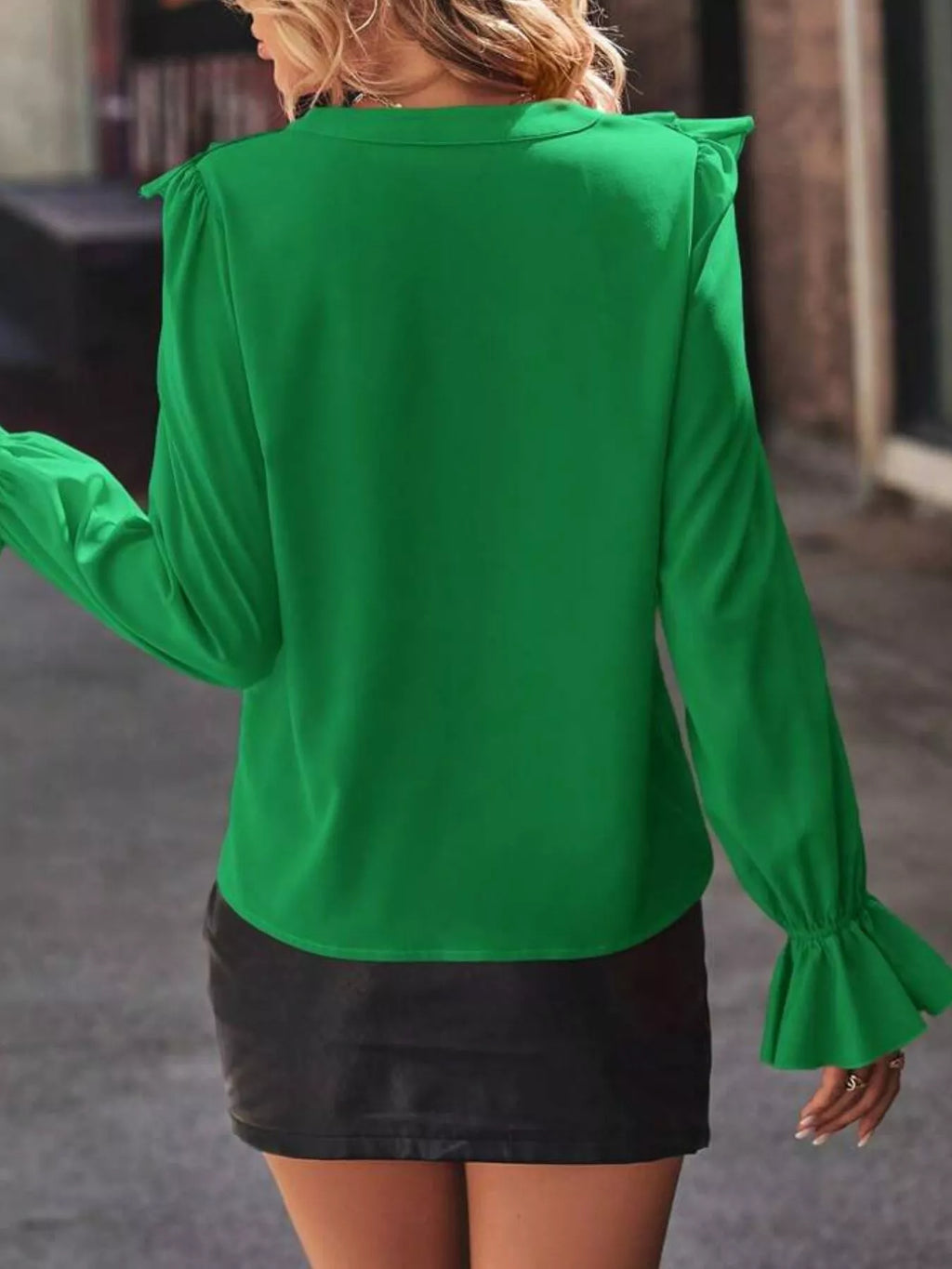 Elegant Ruffled Flounce Sleeve Buttoned Blouse