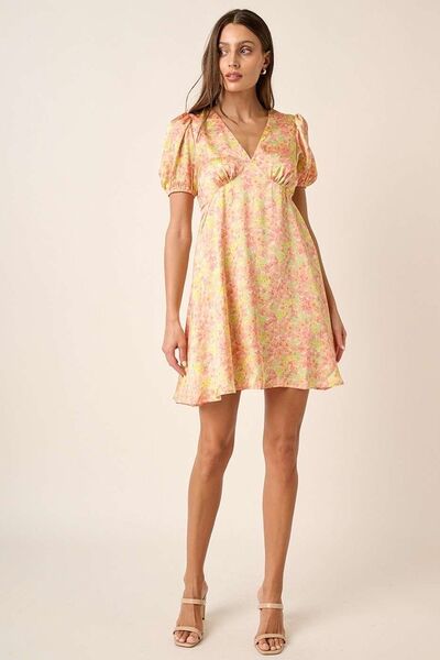 Mittoshop Printed V-Neck Puff Sleeve Mini Dress