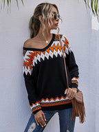 Cozy Geometric V-Neck Patterned Knit Sweater