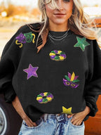 Sequin Round Neck Long Sleeve Sweatshirt - Sparkly & Chic Black