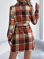 Plaid Button-Front Tie Waist Shirt Dress