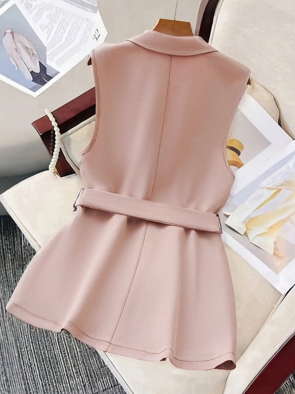 Tie Waist Edge Sleeveless Blazer Vest