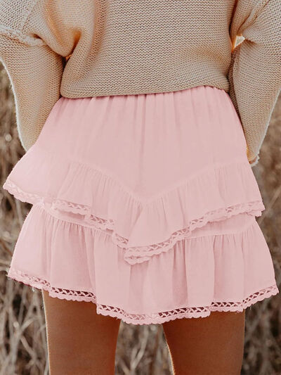 Elegant Lovelet Lace Detail Layered Skirt Blush Pink