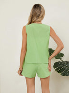 Plaid V-Neck Sleeveless Top & Shorts Set - Stylish Two-Piece Outfit