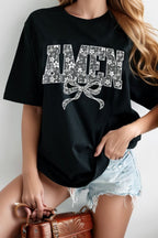 AMEN Bow Round Neck Short Sleeve T-Shirt - Casual & Stylish Black