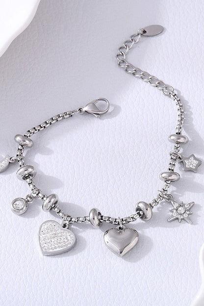 18K Gold-Plated Titanium Steel Heart Charm Bracelet with Zircon