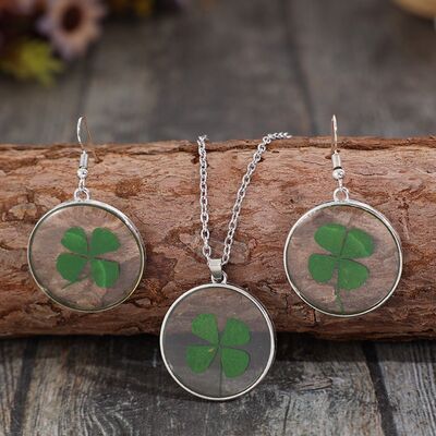 Stylish Lucky Clover Alloy Acrylic Jewelry Set - Earrings & Necklace