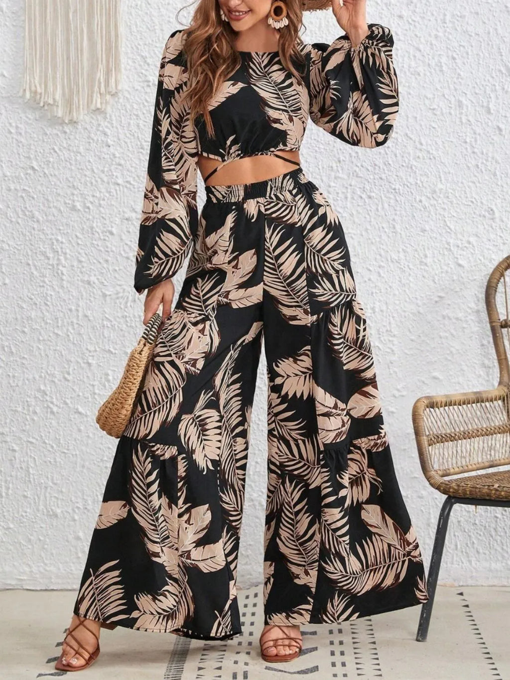 ChicMatch Printed Long Sleeve Two-Piece Set