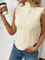 Texture Turtleneck Sleeveless Top - Chic & Versatile