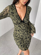 Floral Print Flare-Sleeve Mini Dress