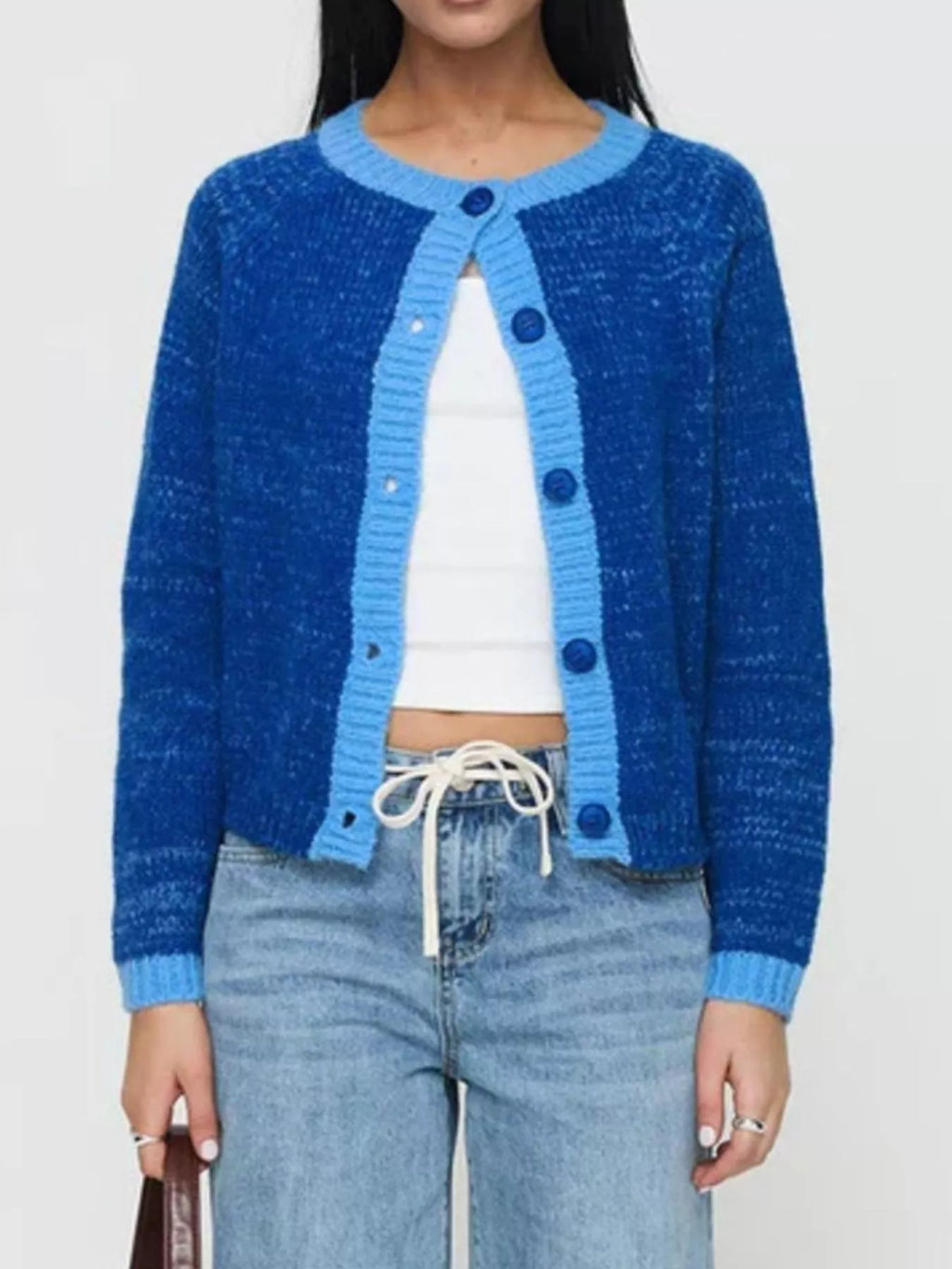 Contrast Trim Knit Button-Up Cardigan