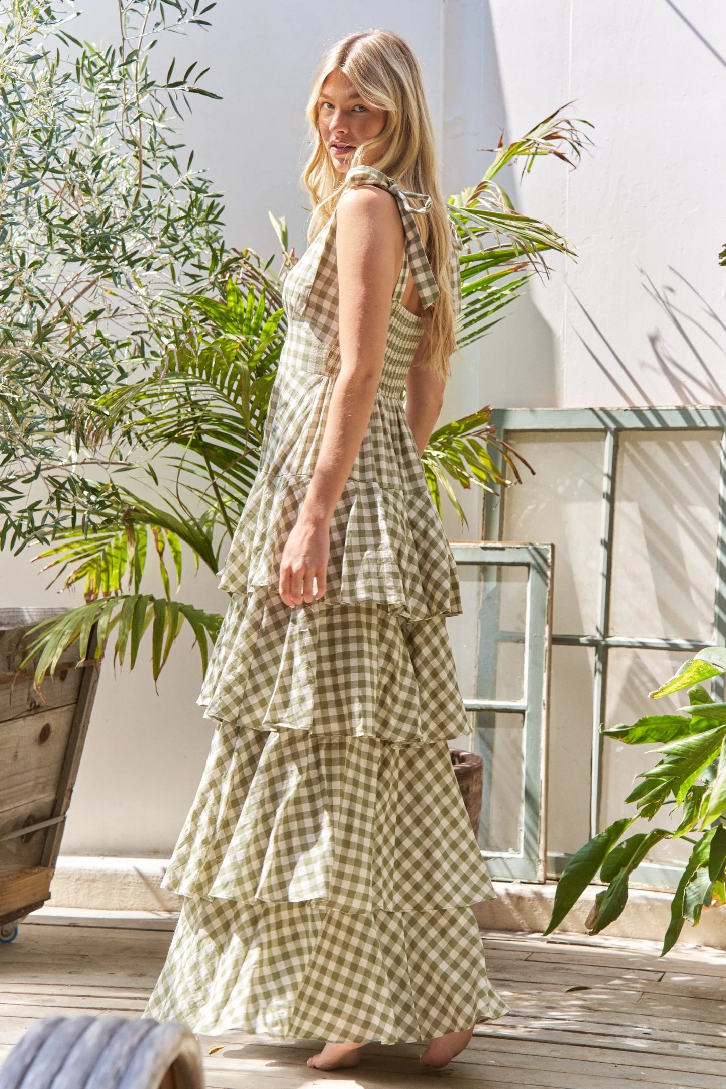 Jade By Jane Gingham Tiered Maxi Dress