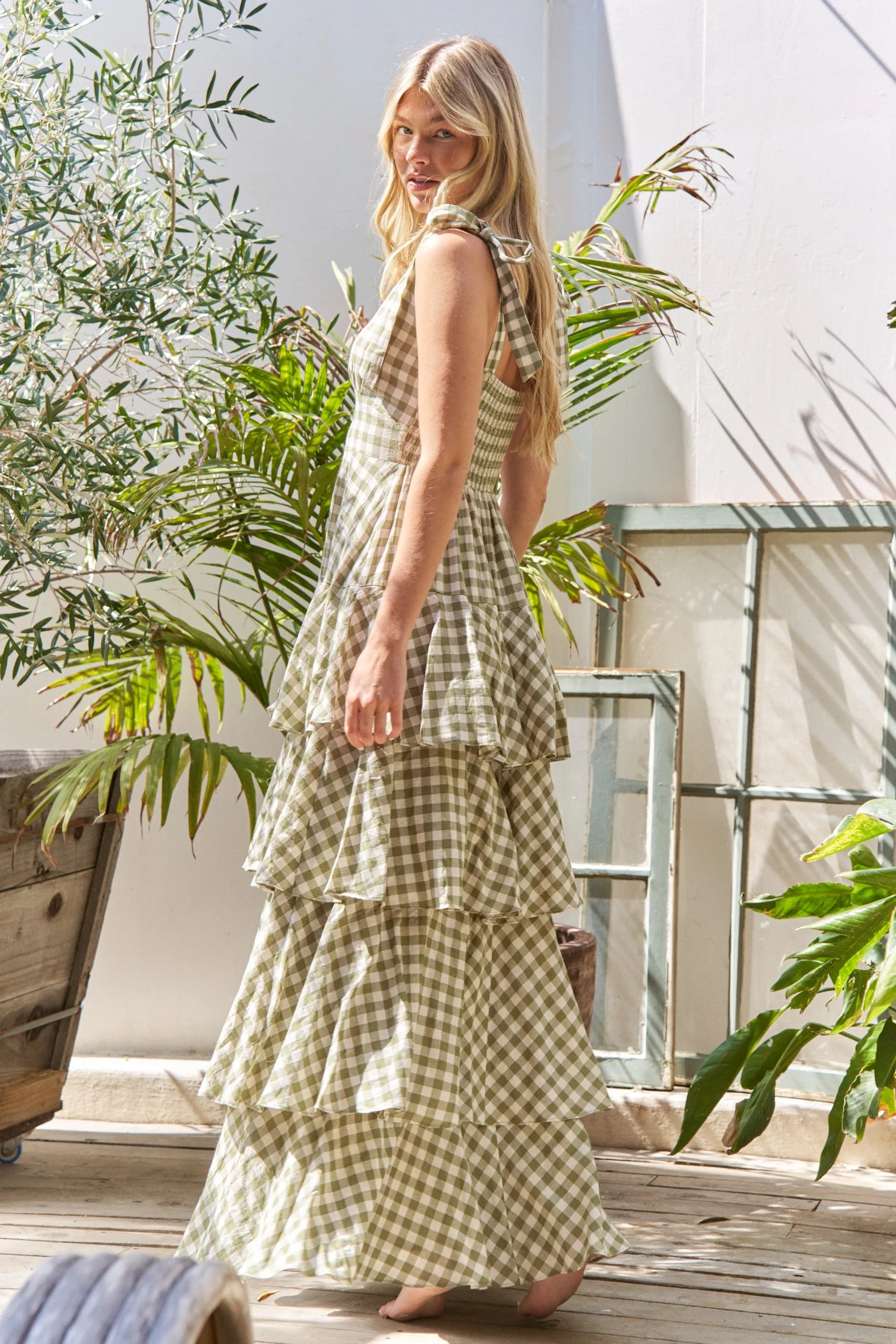 Jade By Jane Gingham Tiered Maxi Dress